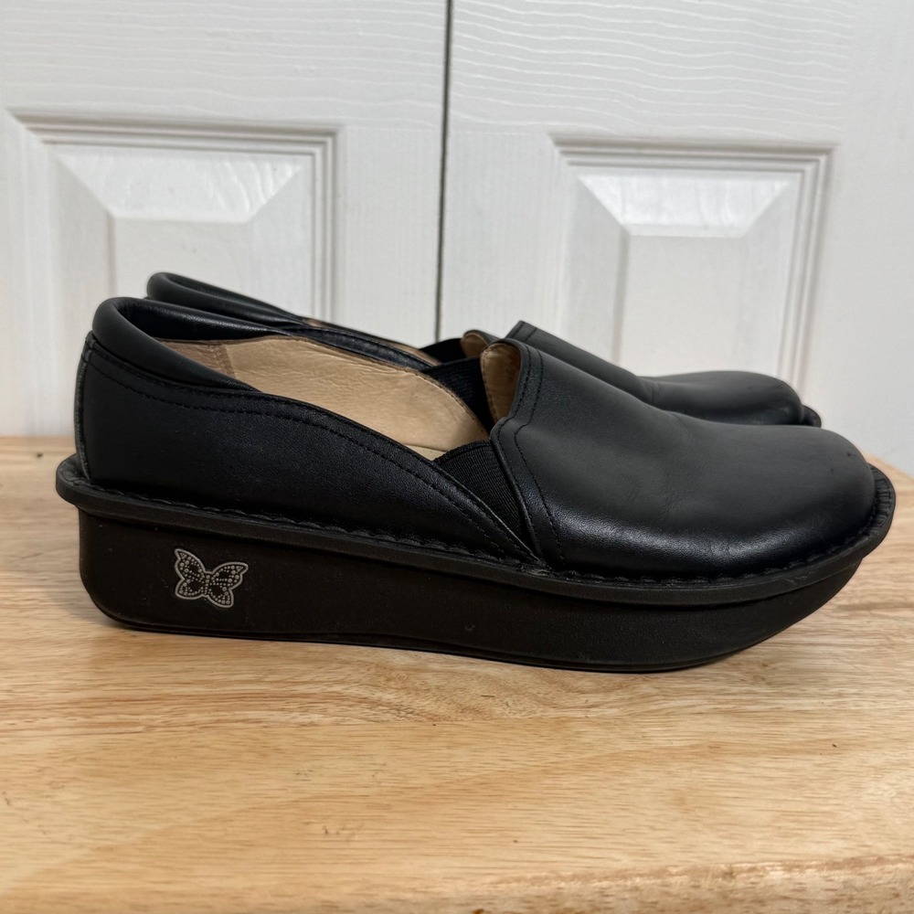Alegria Debra Loafers 37 Black Leather Professional Clog Minimalist Work Shoe